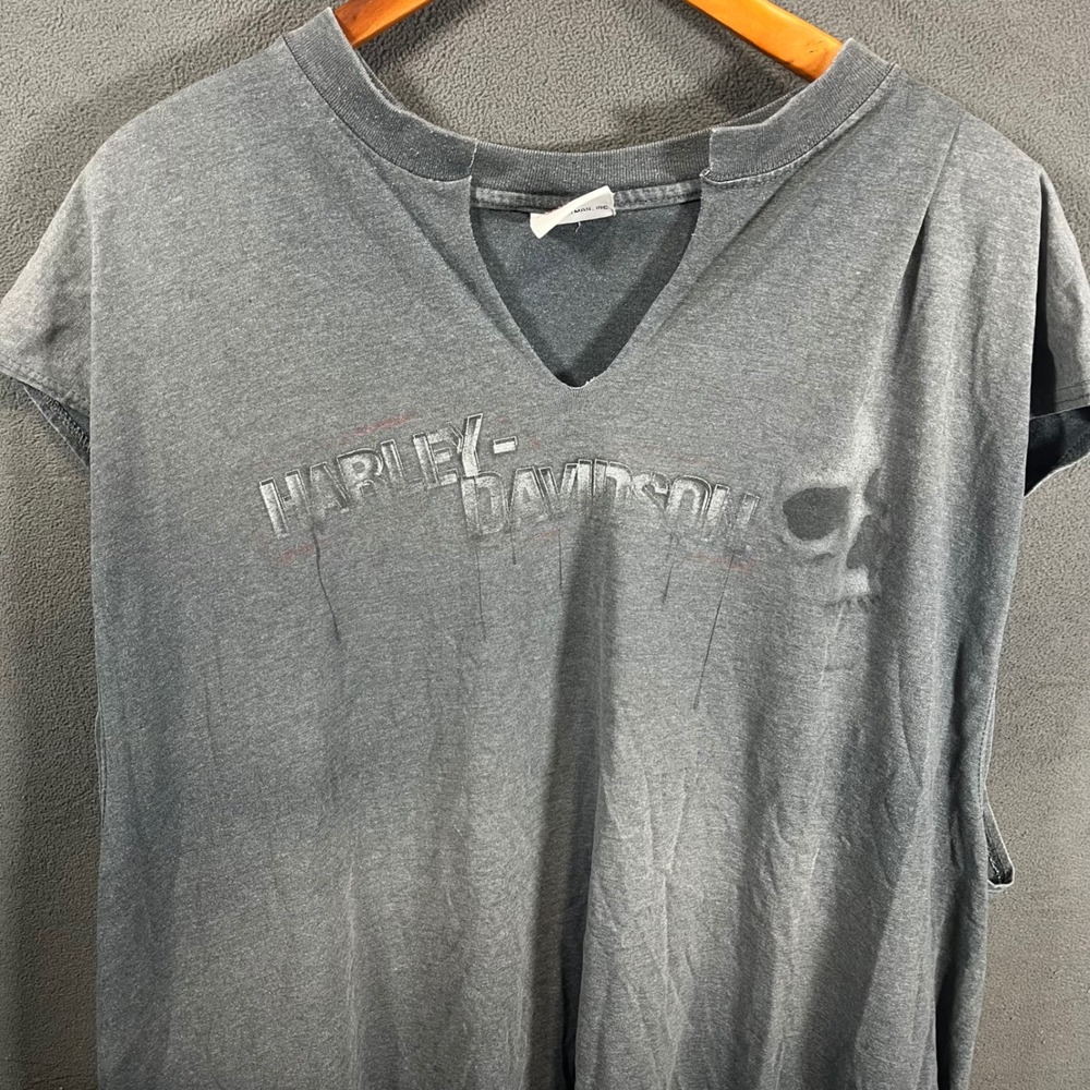 Harley Davidson Mens Gray Sleeveless Muscle Tee Southampton MA Skull Eagle Cut V
